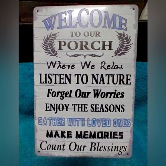 Rustic Welcome Metal Porch Sign - Black Blue and White - Picture 1 of 1